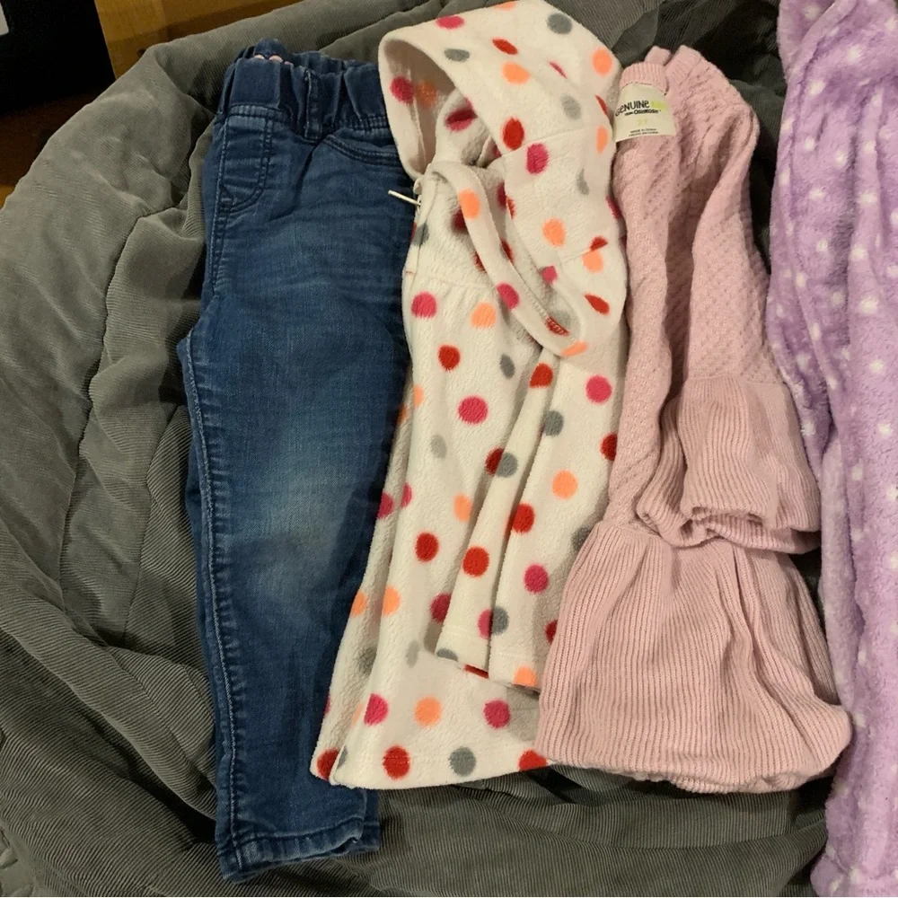 Winter Clothing Lot Girls Size 2T Jeans Hoodie Dress Bathrobe Long Sleeve Shirt